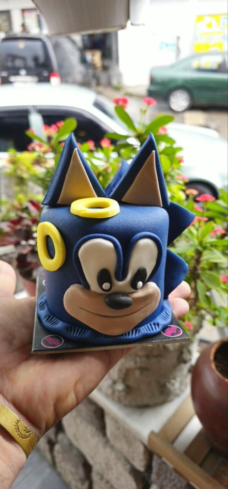 Şeker hamurundan elde şekillendirilmiş Sonic figürlü çocuk doğum günü pastası — İzmit
