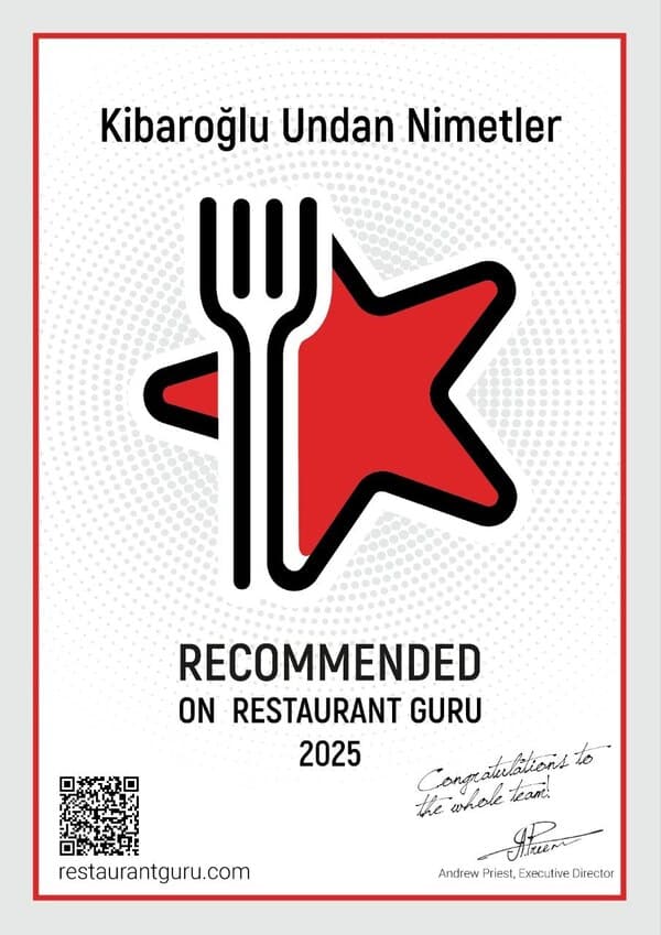 Kibaroğlu UNDAN Nimetler — Restaurant Guru 2025 tavsiye edilen işletme belgesi